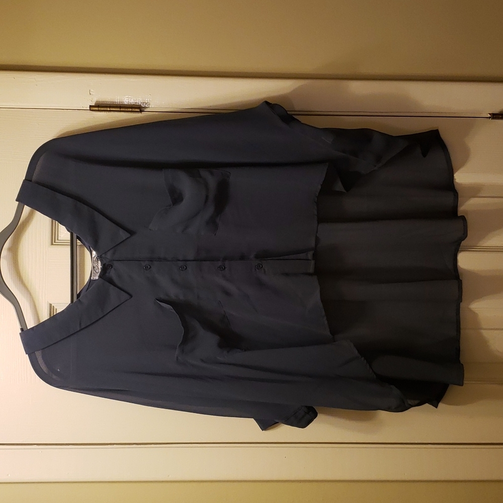 Blue 3/4 Dolman Sleeve Flowing Blouse Peter-Pan Collar, Size L